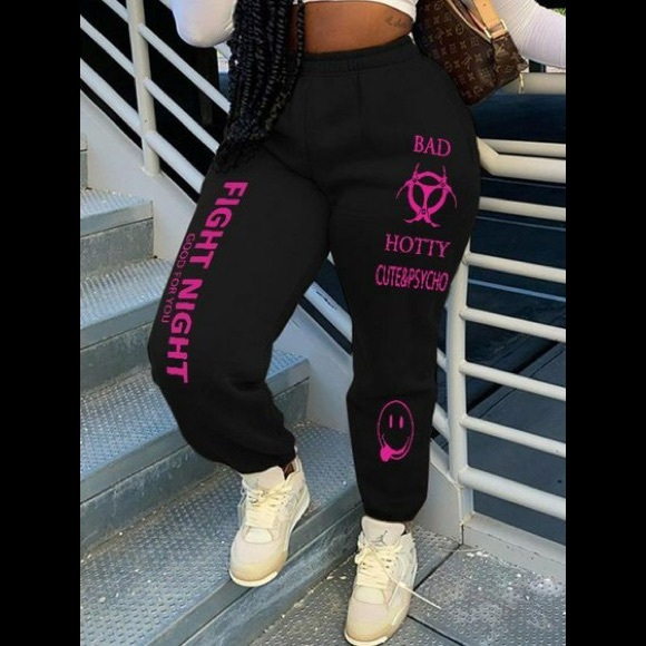 FIGHT NIGHT BAD HOTTY 🫠 Happy Face CUTE PSYCHO Drawstring Jogging Sweatpants - Picture 1 of 6